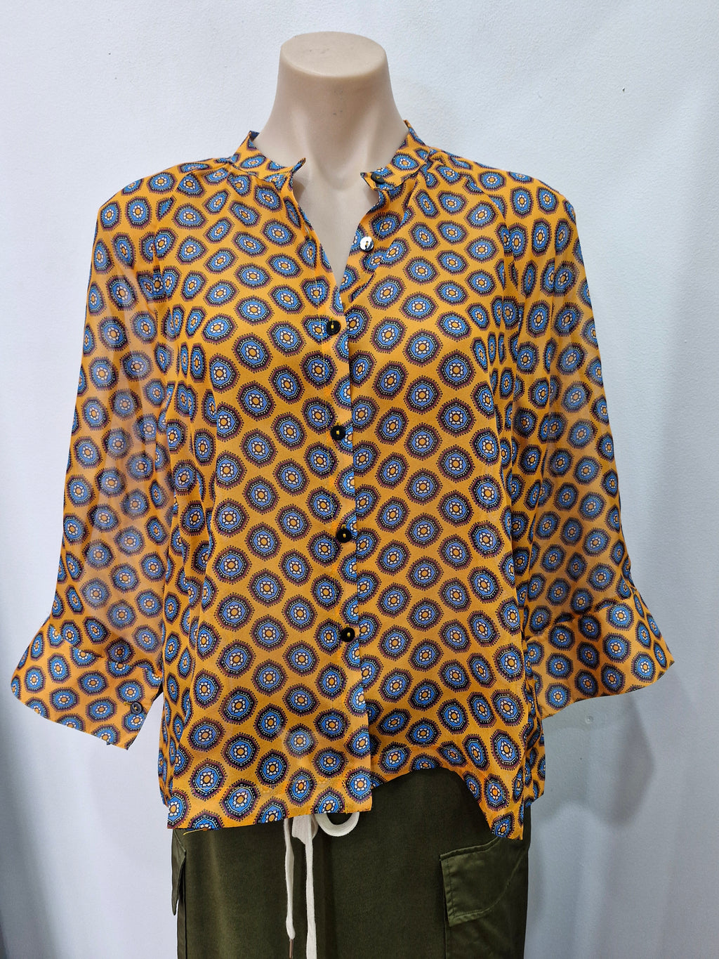 Silk Print Shirt | Orange Blue